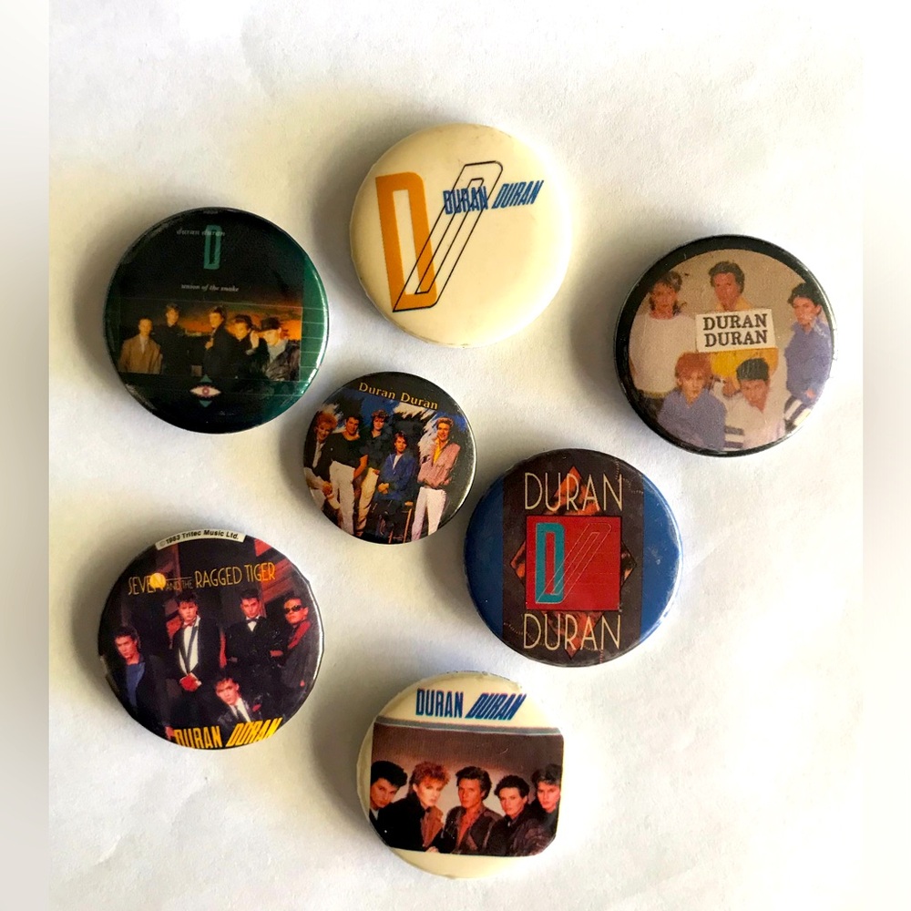 Lot of 7 Vintage Collectible 1984 Duran Duran pin back buttons
